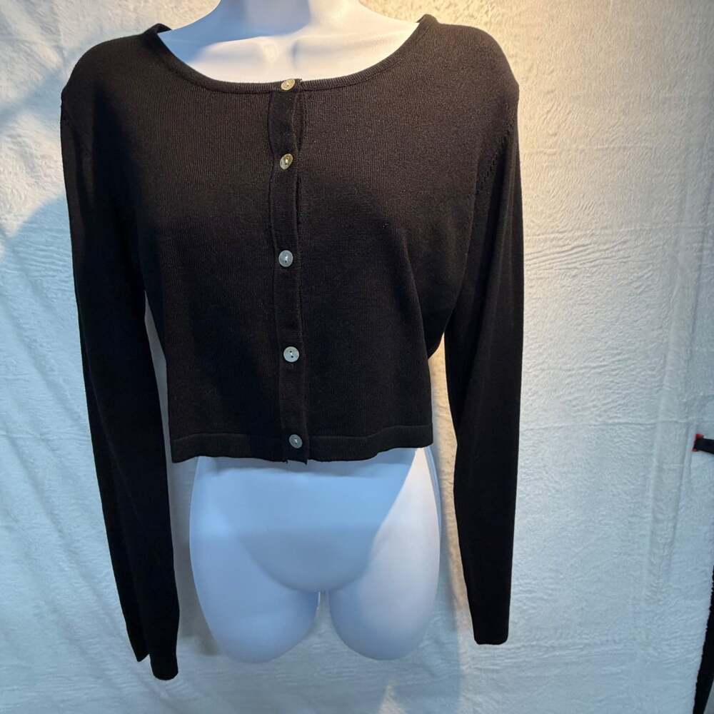 Exchic cardigan women's size Large black long sleeve cropped button up